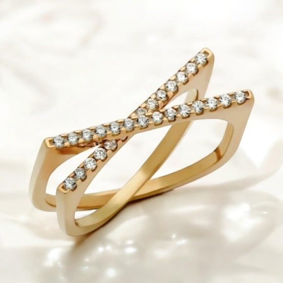 NWOT STERLING SILVER SPLIT-DOUBLE-SHANK X RING WITH CZ - Picture 10 of 15